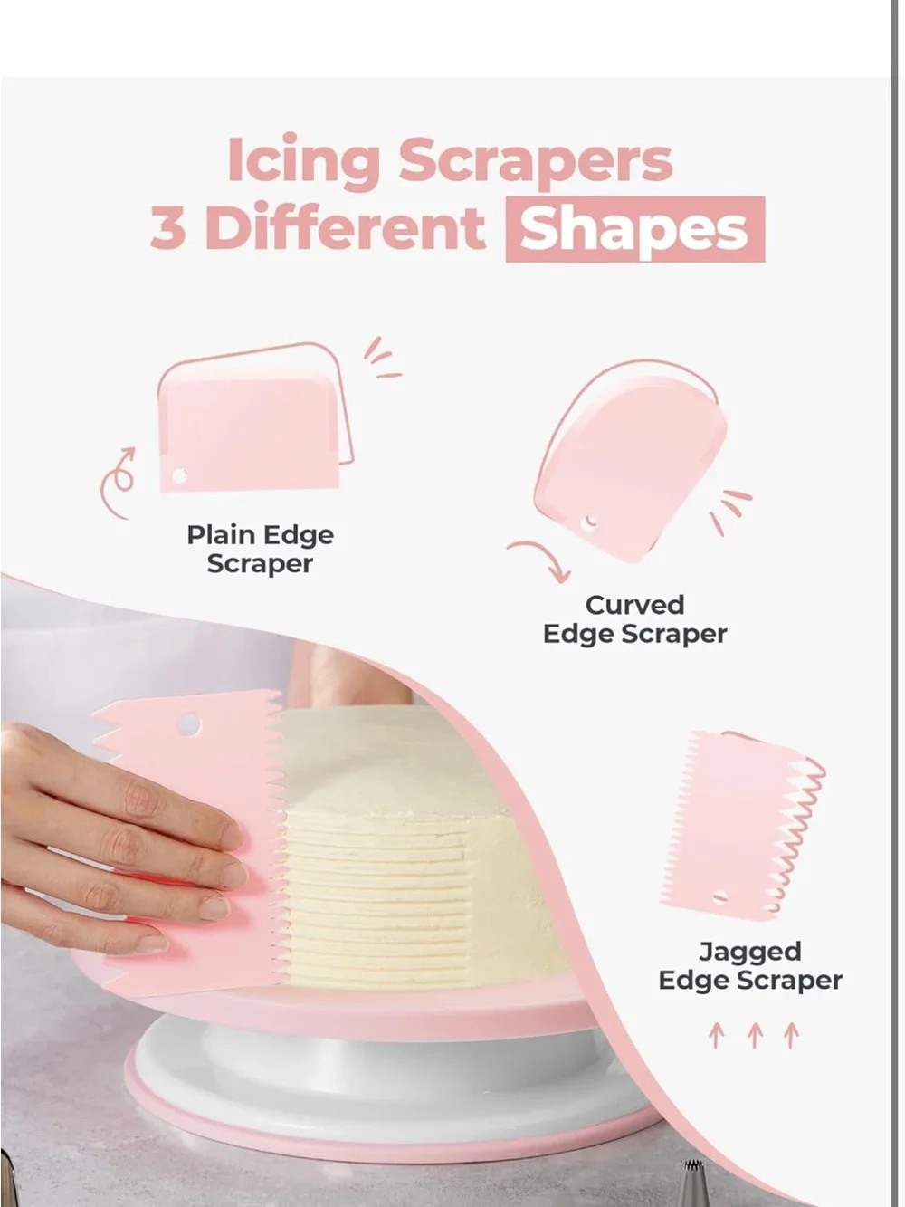 Pink Rotating Cake Decorating Turntable + 90-Piece Piping Set